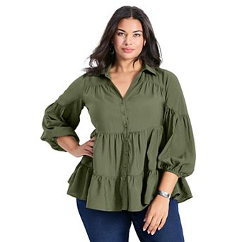 Avenue Women's Plus Size Amari Tiered Tunic Shirt