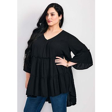 Avenue Women's Plus Size Amy Tiered Bell Sleeve Blouse