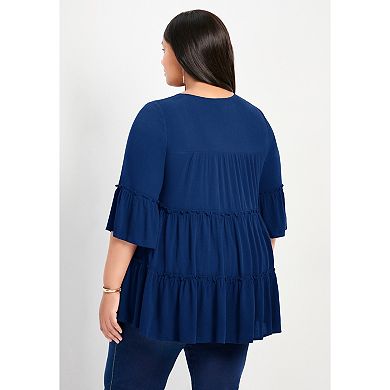 Avenue Women's Plus Size Amy Tiered Bell Sleeve Blouse
