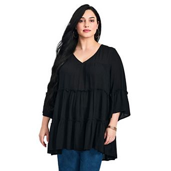 Avenue Women's Plus Size Amy Tiered Bell Sleeve Blouse
