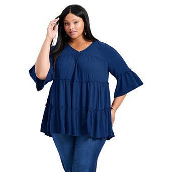 Avenue Women's Plus Size Amy Tiered Bell Sleeve Blouse
