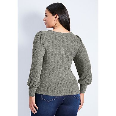 Avenue Women's Plus Size Jessica Rib Hacci Knit Top