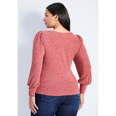 Avenue Women's Plus Size Jessica Rib Hacci Knit Top