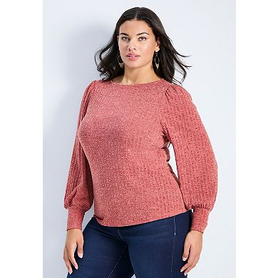 Avenue Women's Plus Size Jessica Rib Hacci Knit Top