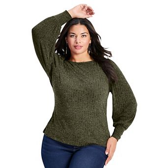 Avenue Women's Plus Size Jessica Rib Hacci Knit Top