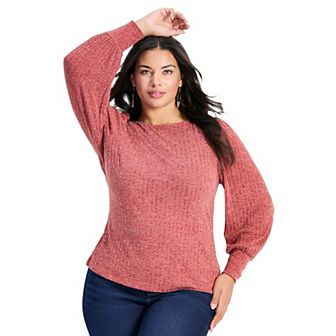 Avenue Women's Plus Size Jessica Rib Hacci Knit Top