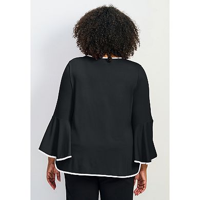 Avenue Women's Plus Size Ivana Contrast Bell Sleeve Top