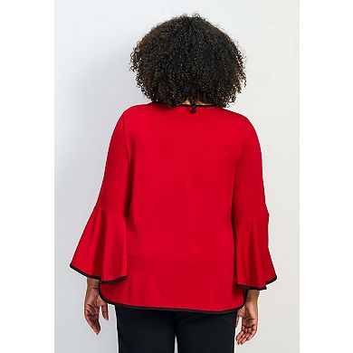 Avenue Women's Plus Size Ivana Contrast Bell Sleeve Top