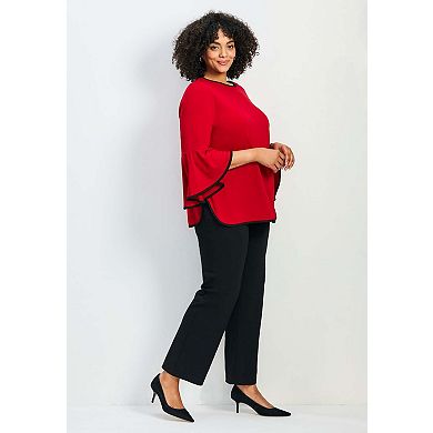 Avenue Women's Plus Size Ivana Contrast Bell Sleeve Top