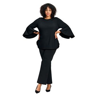 Avenue Women's Plus Size Ivana Contrast Bell Sleeve Top