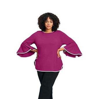 Avenue Women's Plus Size Ivana Contrast Bell Sleeve Top