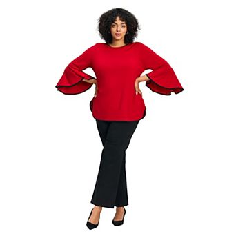 Avenue Women's Plus Size Ivana Contrast Bell Sleeve Top