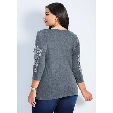 Avenue Women's Plus Size Casey Embroidered Top