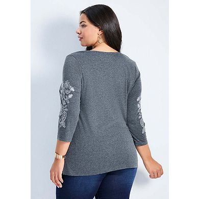 Avenue Women's Plus Size Casey Embroidered Top