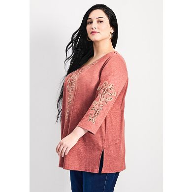Avenue Women's Plus Size Casey Embroidered Top