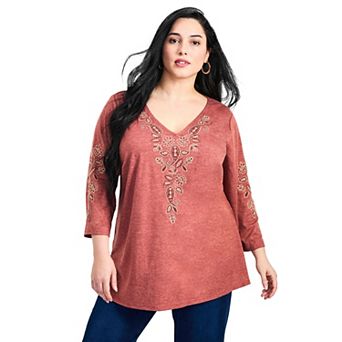 Avenue Women's Plus Size Casey Embroidered Top
