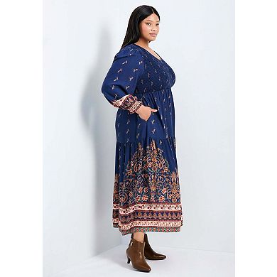 Avenue Women's Plus Size Sherry Shirred Bodice Maxi Dress