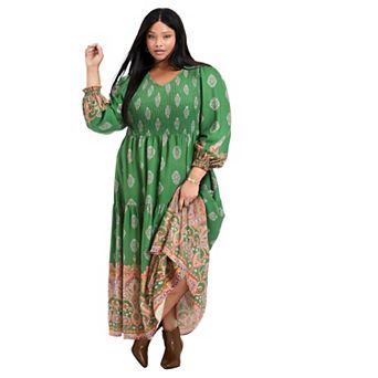 Avenue Women's Plus Size Sherry Shirred Bodice Maxi Dress