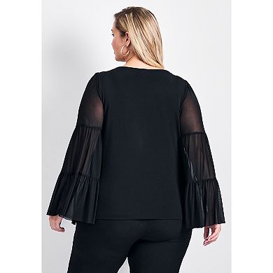 Avenue Women's Plus Size Mylo Mesh Bell Sleeve Top