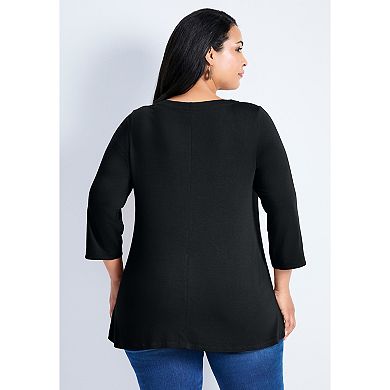 Avenue Women's Plus Size Sabrina Btn Dtl 3/4 Slv Top