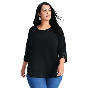 Avenue Women's Plus Size Sabrina Btn Dtl 3/4 Slv Top