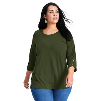 Avenue Women's Plus Size Sabrina Btn Dtl 3/4 Slv Top