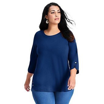 Avenue Women's Plus Size Sabrina Btn Dtl 3/4 Slv Top