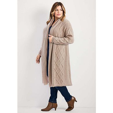 Avenue Women's Plus Size Paris Longline Cable Cardi
