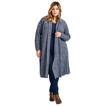 Avenue Women's Plus Size Paris Longline Cable Cardi