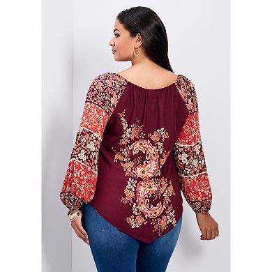 Avenue Women's Plus Size Nichola Scarf Print Top