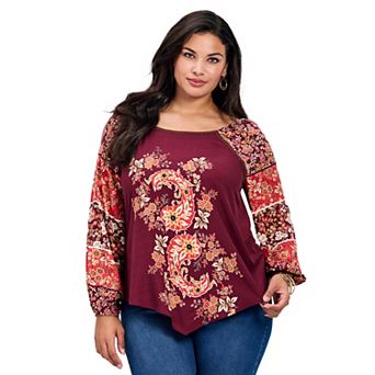 Avenue Women's Plus Size Nichola Scarf Print Top