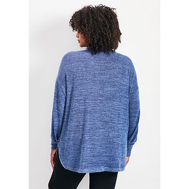 Avenue Women's Plus Size Bec Button Detail Hacci Top