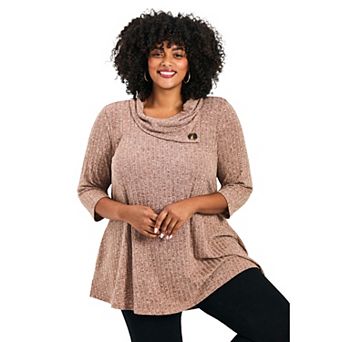Avenue Women's Plus Size Miley Rib Hacci Button Tunic