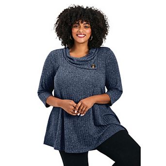 Avenue Women's Plus Size Miley Rib Hacci Button Tunic