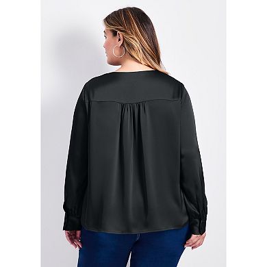Avenue Women's Plus Size Marlene Tie Front Satin Blouse