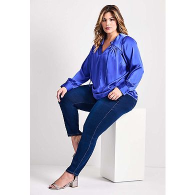 Avenue Women's Plus Size Marlene Tie Front Satin Blouse