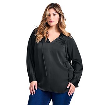 Avenue Women's Plus Size Marlene Tie Front Satin Blouse