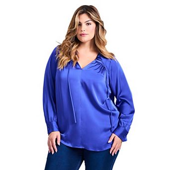 Avenue Women's Plus Size Marlene Tie Front Satin Blouse