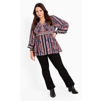Avenue Women's Plus Size Serene Long Sleeve Placement Top