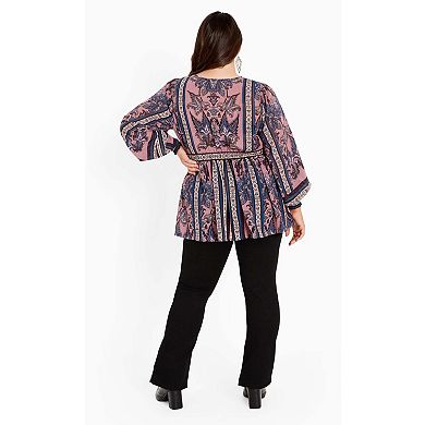 Avenue Women's Plus Size Serene Long Sleeve Placement Top