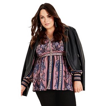 Avenue Women's Plus Size Serene Long Sleeve Placement Top