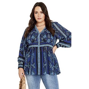 Avenue Women's Plus Size Serene Long Sleeve Placement Top