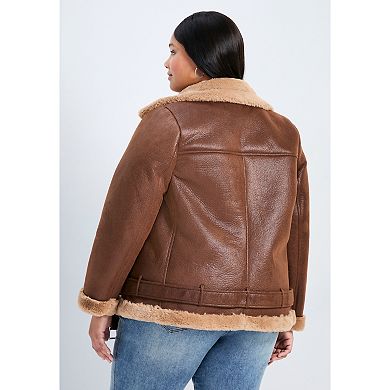 Avenue Women's Plus Size Belted Biker Jacket