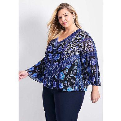 Avenue Women's Plus Size Harmony Pleat Sleeve Top