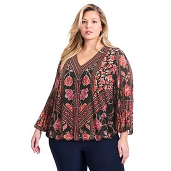 Avenue Women's Plus Size Harmony Pleat Sleeve Top
