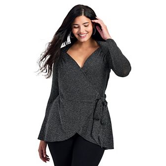 Avenue Women's Plus Size Glamour Sparkle Wrap Top