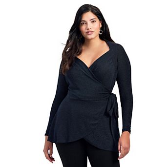 Avenue Women's Plus Size Glamour Sparkle Wrap Top