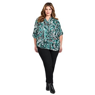 Avenue Women's Plus Size Madeline Tab Sleeve Blouse