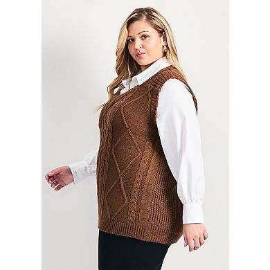 Avenue Women's Plus Size Veronica 2Fer Cable Vest