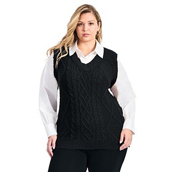 Avenue Women's Plus Size Veronica 2Fer Cable Vest